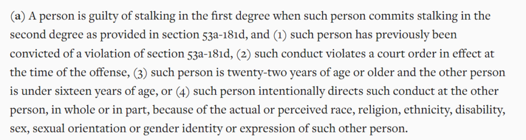 Connecticut stalking in the first degree 
