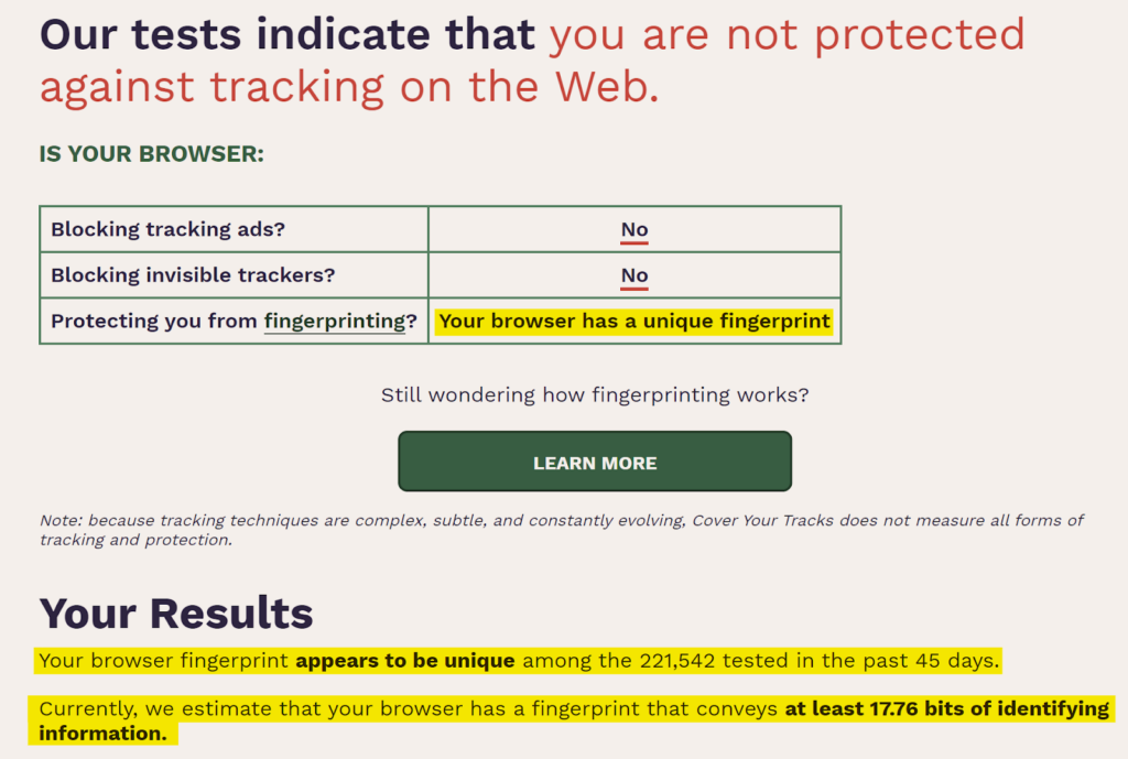 EFF Cover your tracks tool