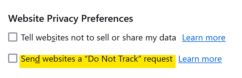 Website privacy preferences 