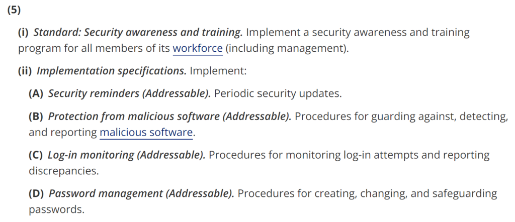 HIPAA security rule training requirements