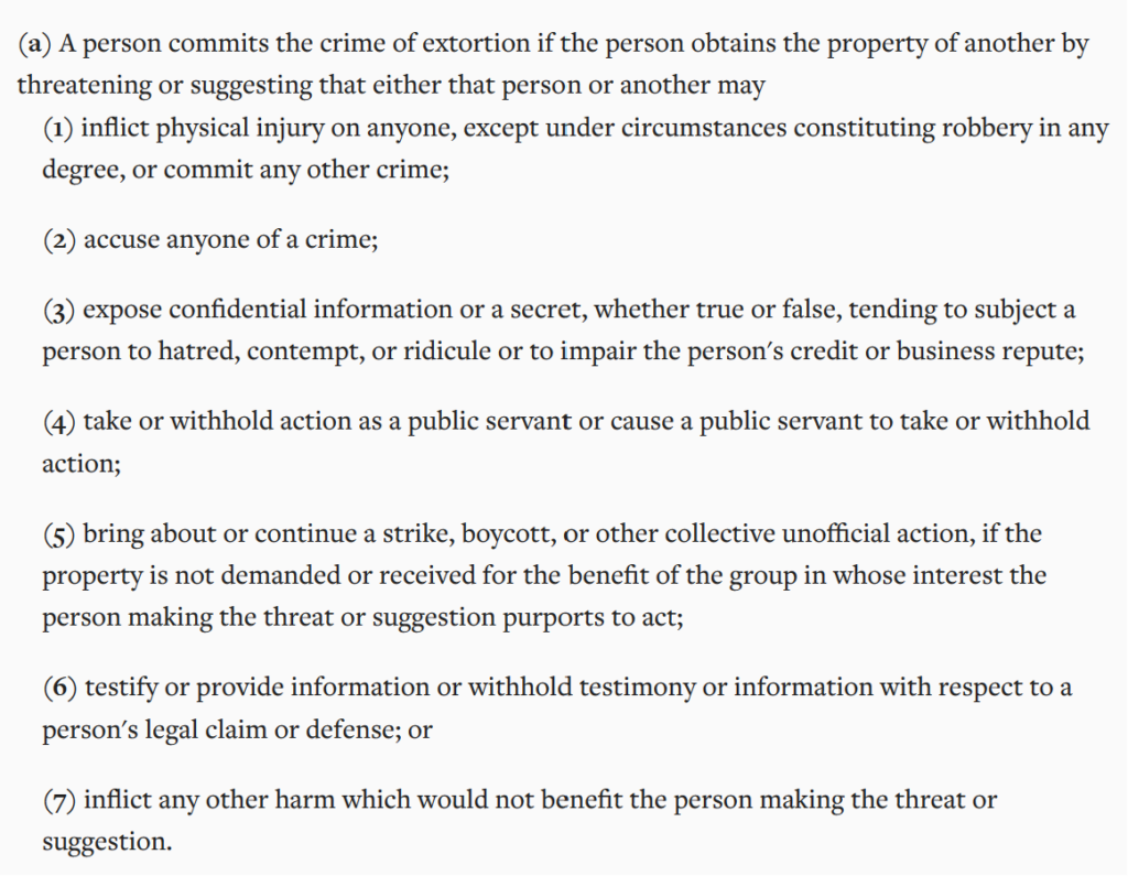 Alaska extortion law - Alaska Stat. § 11.41.520