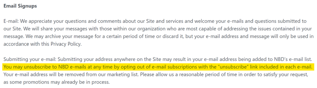 Never back down privacy policy - email signups