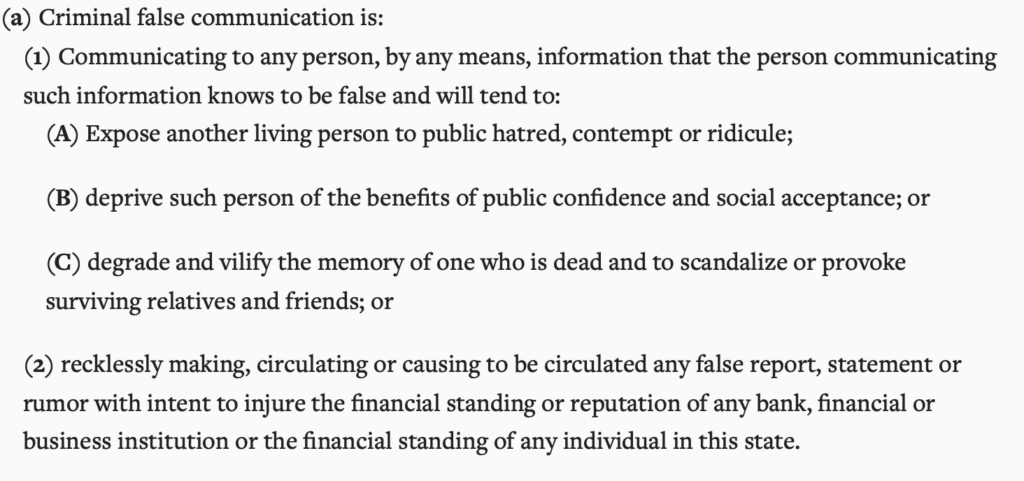 Kansas criminal false communication