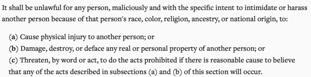 Idaho malicious harassment