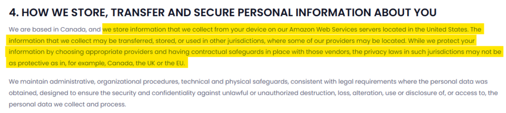 How Mistplay stores, transfers, and secures personal information about you, according to its privacy policy