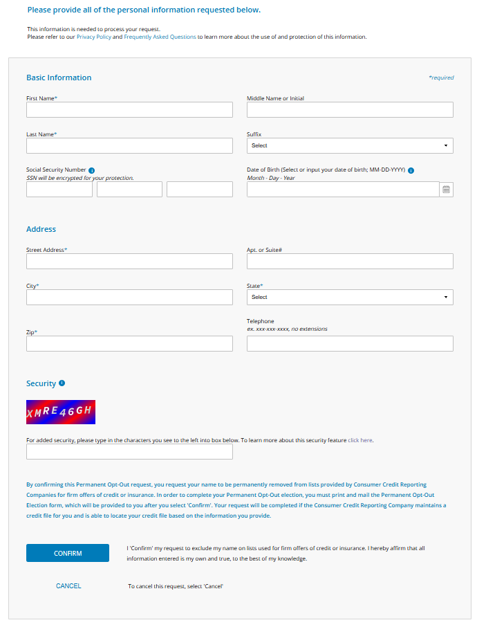 OptOutPrescreen.com opt out form