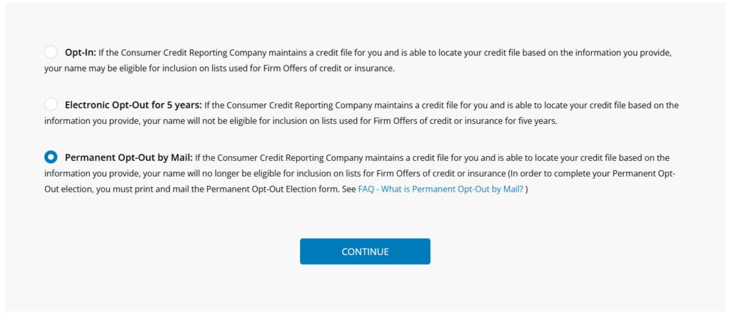OptOutPrescreen.com opt out options