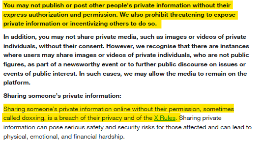 X/Twitter doxxing policy