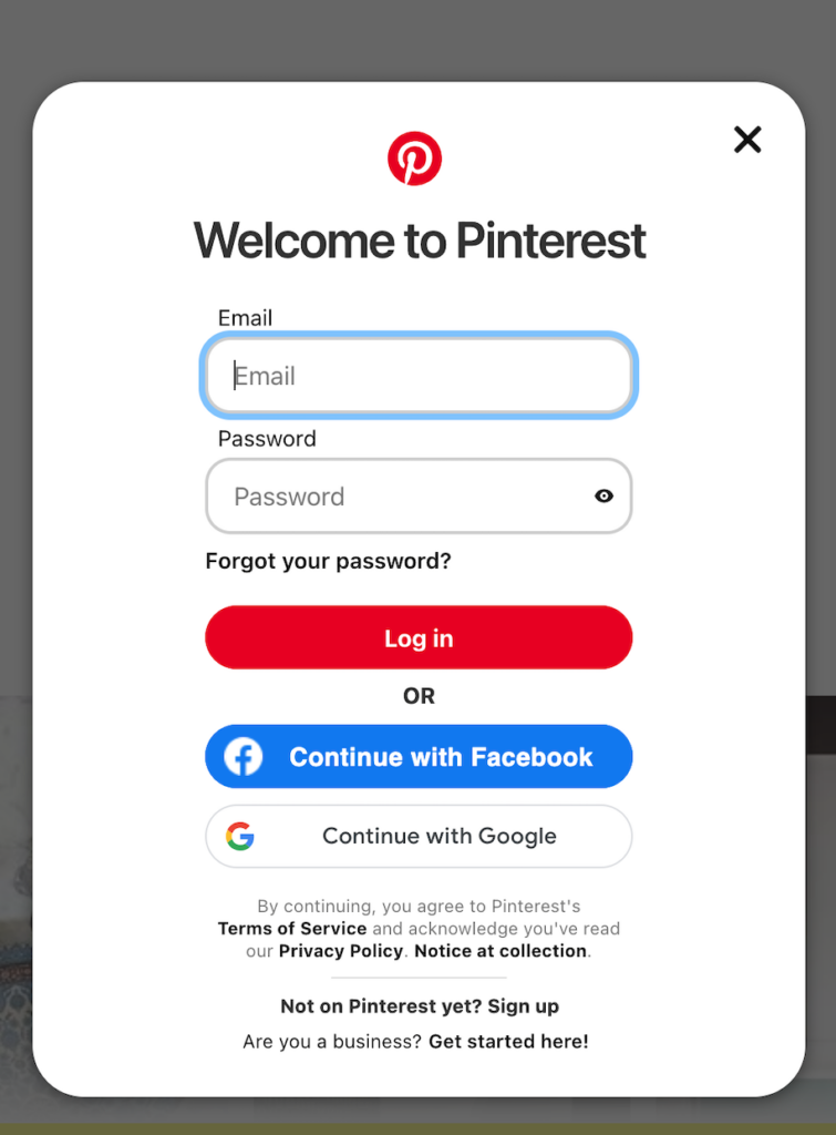 Pinterest login