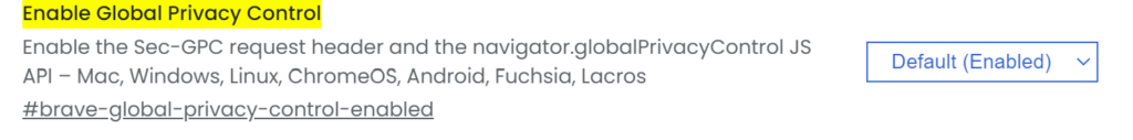 Enable Global Privacy Control in browser