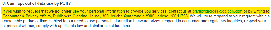 "Can I opt out of data use by PCH?"