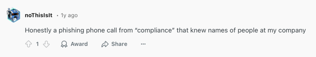 Reddit post about effective vishing