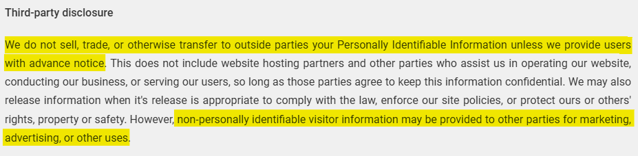 Postimages 'Third-party disclosure' information
