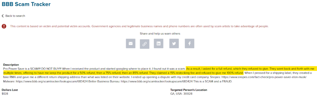 ProPowerSave BBB scam tracker