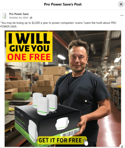 ProPowerSave using Elon Musk for promotion (fake)