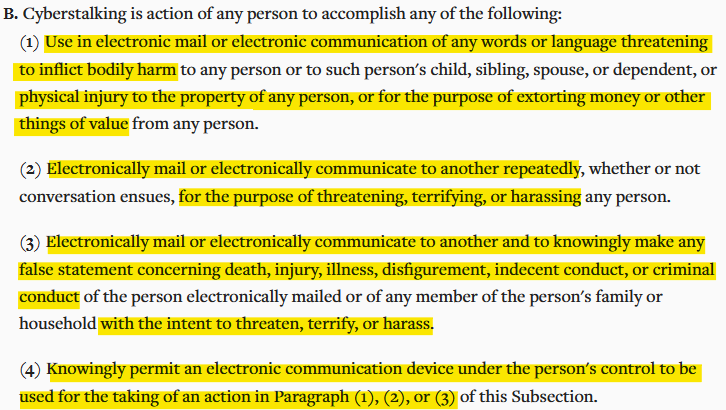 Louisiana cyberstalking 