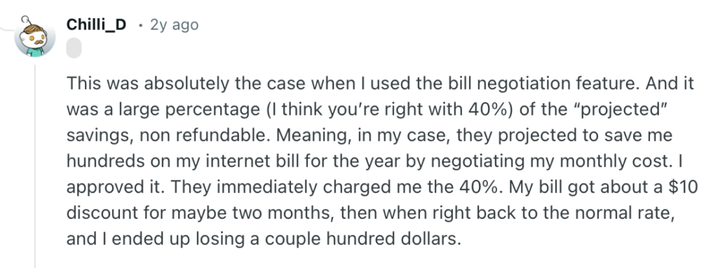 Reddit post about Rocket Money, specifically its bill negotiation feature.
