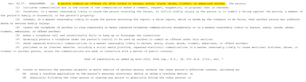 Texas Penal Code Section 42.07