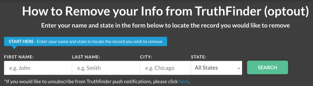 remove yourself from truthfinder