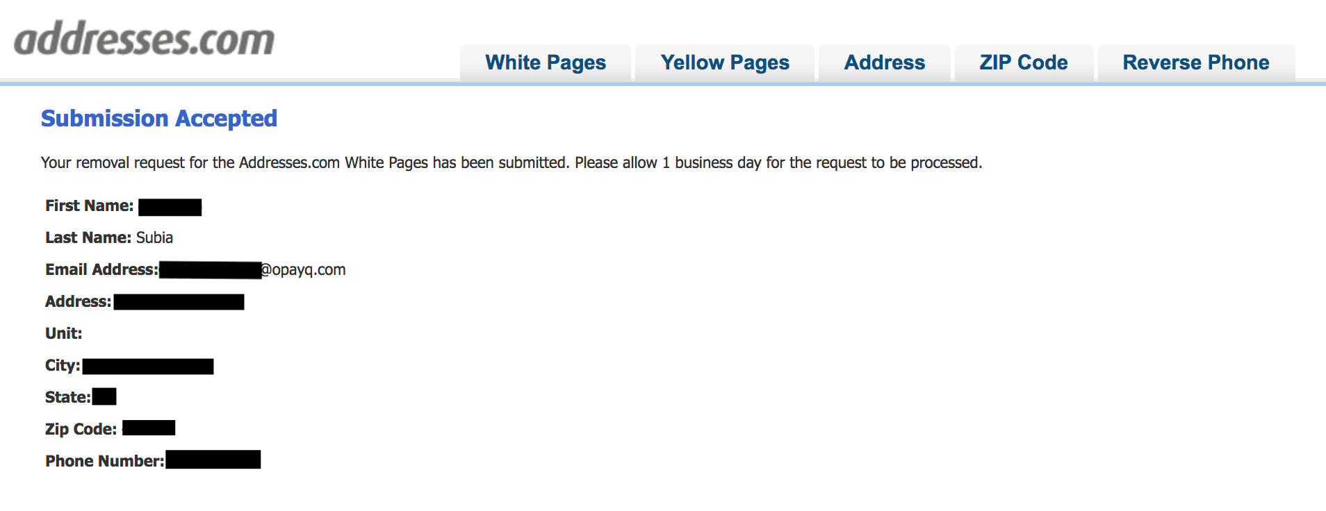 remove yourself from addresses.com removal opt out