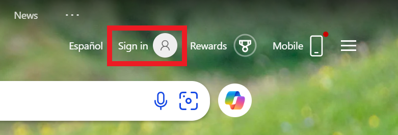 Bing website sign in icon