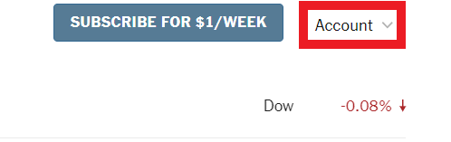 The New York Times account button