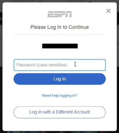 ESPN log in page