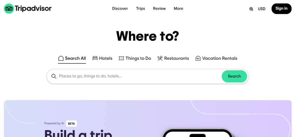 Tripadvisor homepage