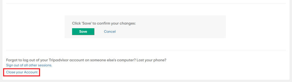 Tripadvisor close your account link 