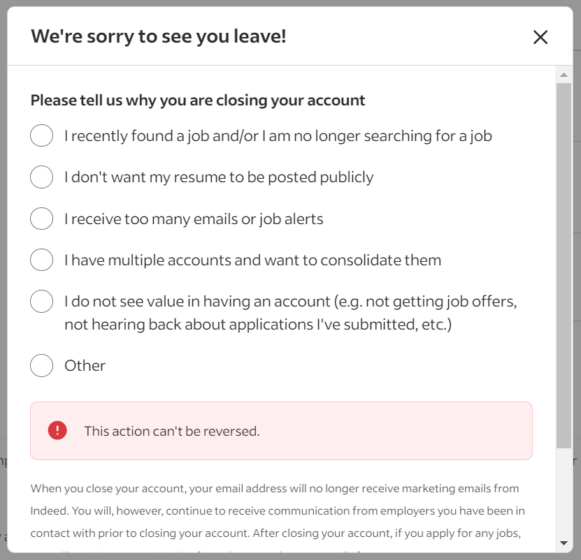 Indeed reason for leaving