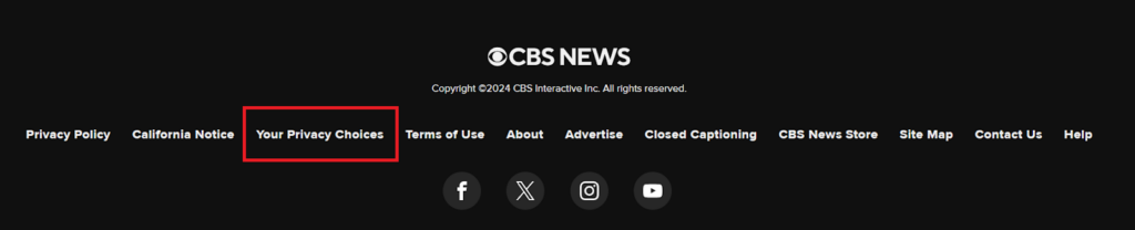 CBS News footer - Your Privacy Choices link 