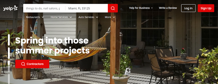 Yelp homepage