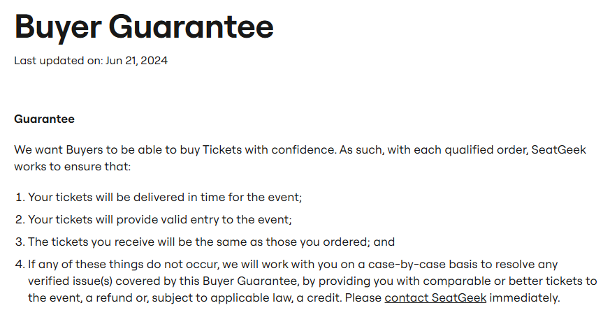 SeatGeek Buyer Guarantee