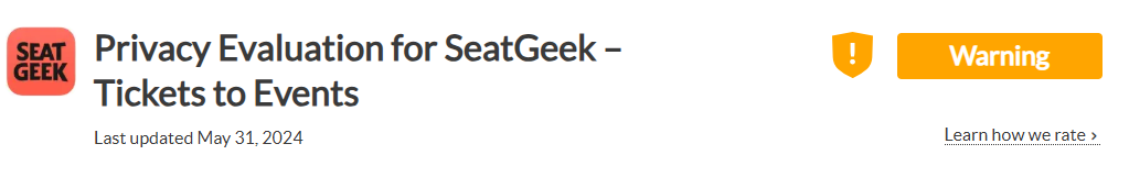 The Common Sense Privacy Program rating of SeatGeek ("Warning")