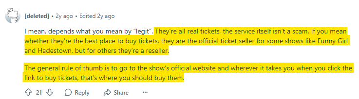 Reddit answer on whether SeatGeek is a scam