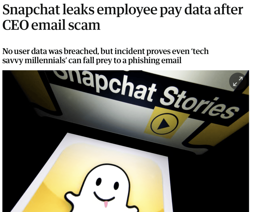 Snapchat CEO email scam headline