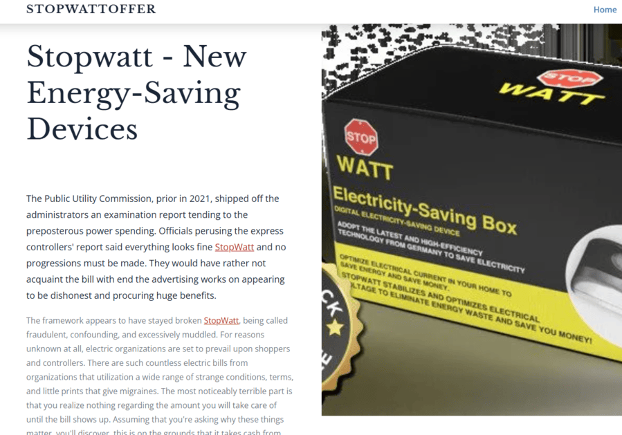 Online articles promoting Stopwatt are poorly written and full of spelling mistakes
