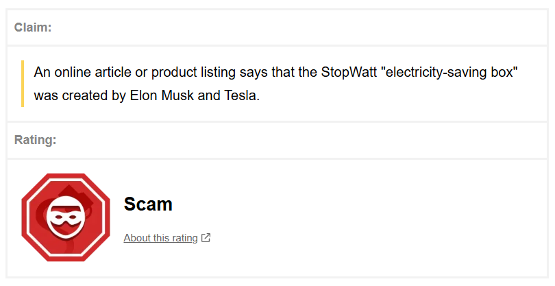 Snopes StopWatt - rating: scam