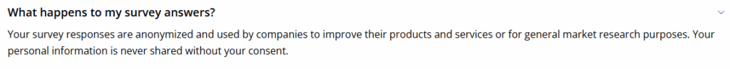 Survey World information "What happens to my survey answers?" 