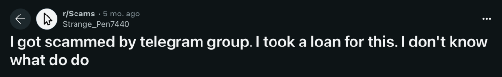Reddit post about a Telegram group scam