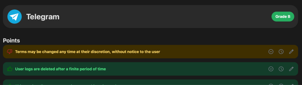 Telegram privacy policy review by Terms of Service; Didn't Read