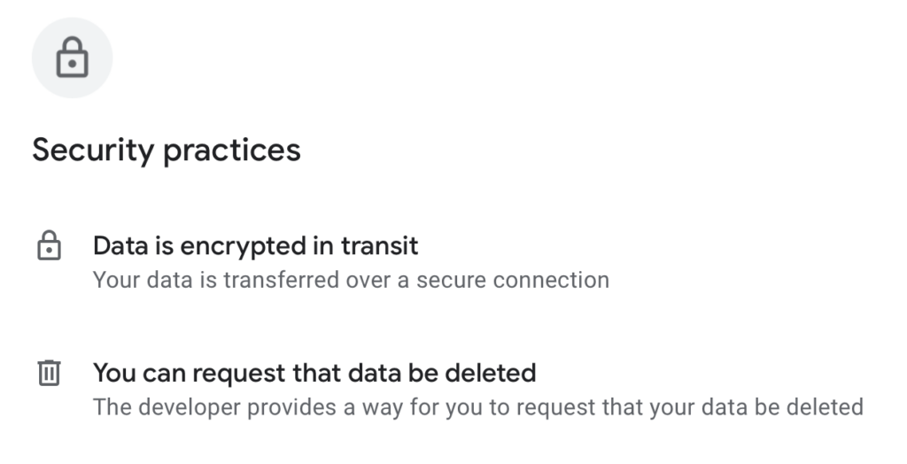 Testerup security practices according to its Google Play page