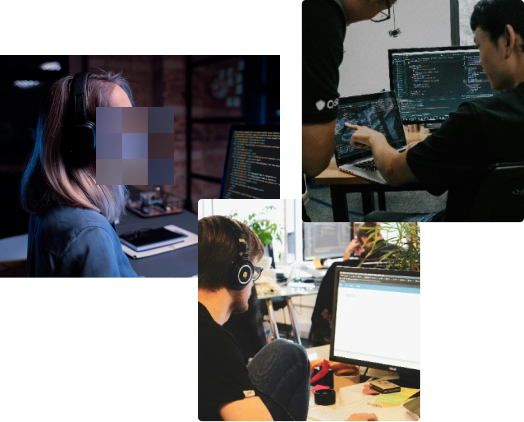 Users with blurred faces using laptops