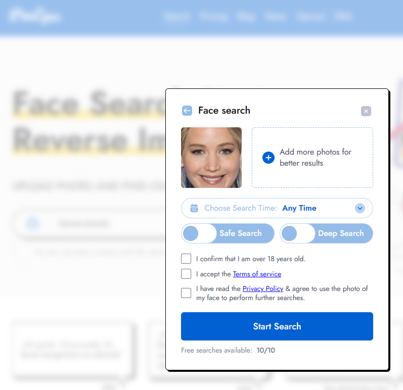 Reverse searching an image using PimEyes