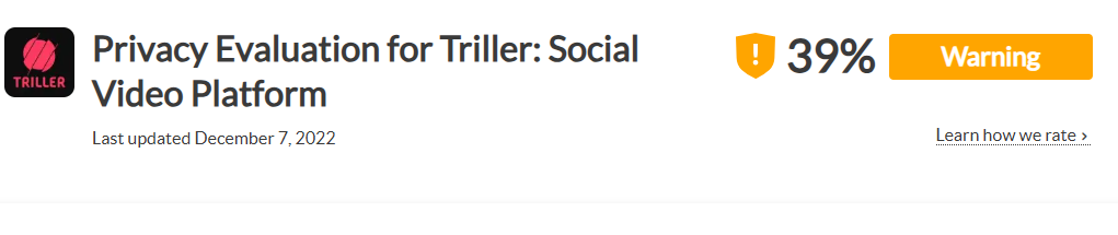 Privacy evaluation for Triller by the Common Sense Privacy Program ("Warning" rating)