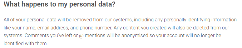 Triller 'What happens to my personal data?' section
