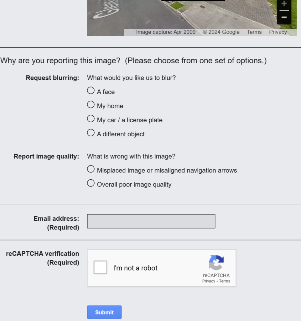 Google Maps form for blurring Google Maps image
