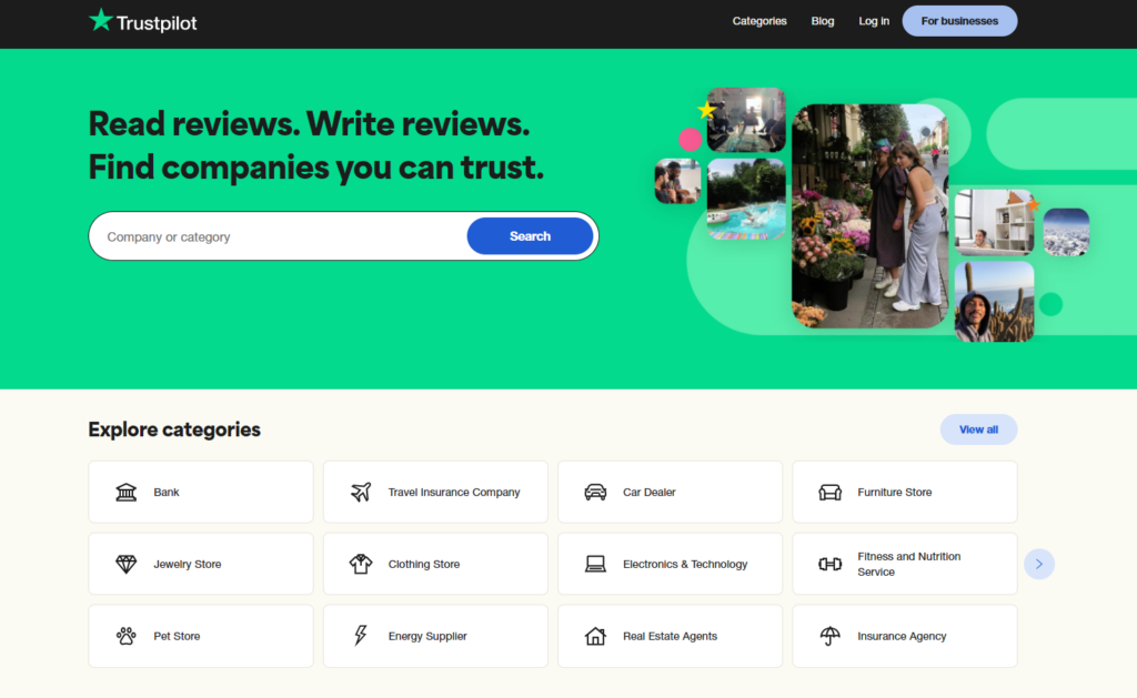 Trustpilot homepage