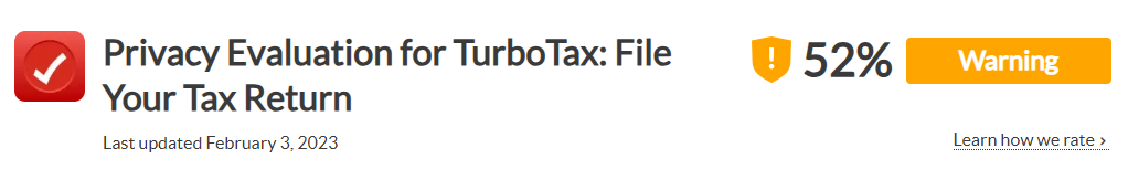 The Common Sense Privacy Program rating for TurboTax ("Warning")