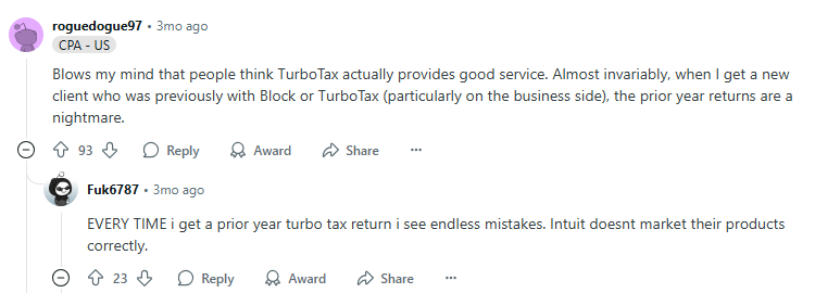 Reddit thread about TurboTax